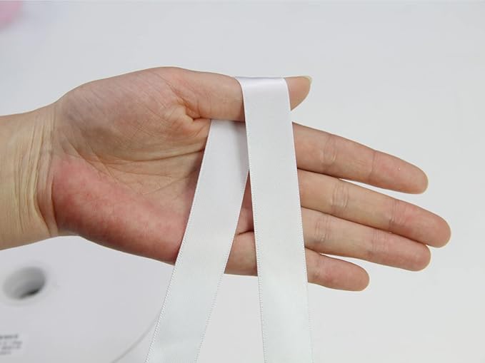 White Double Faced Satin Ribbon 7/8 Inch - 100 Yards Continuous Soft Gift Wrapping Package Ribbon for Invitations, Flower Bouquets, Weddings, Bows, Hair Decoration, Valentine's Day, and Mother's Day