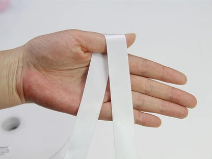 White Double Faced Satin Ribbon 7/8 Inch - 100 Yards Continuous Soft Gift Wrapping Package Ribbon for Invitations, Flower Bouquets, Weddings, Bows, Hair Decoration, Valentine's Day, and Mother's Day