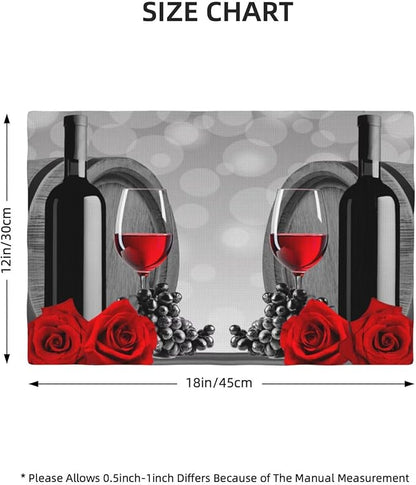 Wine Linen Table Placemats Set of 6 Red Rose Wine Barrel Print Placemat Indoor Outdoor Party Home Desktop Kitchen Dining Room Decoration 12x18 Inch