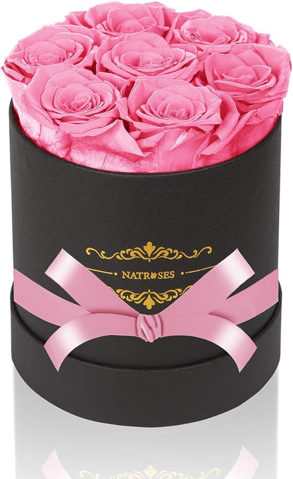 NATROSES 7 Piece Preserved Roses in a Box, Preserved Flowers for Birthday, Flower Gifts for Mothers Day (Pink)
