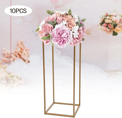 10PC 31.5" Flower Stand for Wedding Metal Cylinder Stands for Party Rectangular Gold Centerpieces Flower Vase Gold Pedestal Columns for Weddings Indoor Outdoor Flower Plant Stand Decoration