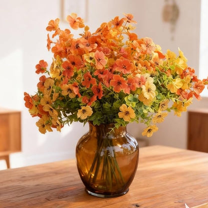 10 Bunch Artificial Fall Fake Flowers Bouquet with Plastic Plants Eucalyptus Faux Flowers for Outdoors Decoration,Home Decor,Vase Arrangements,Thanksgiving Gift, (Orange-Yellow)