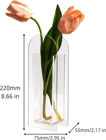 Acrylic Vase for Home Decor, Full-Transparent Lemon Yellow Arch Shape Centerpiece Vase, Acrylic Flower Vase for Table or Shelf Display, Modern Minimalist Wedding Decoration (Yellow)