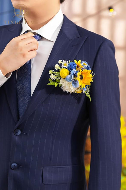 TINGE TIME Sunflower Boutonniere for Men Wedding,Groom and Pocket Boutonniere for Wedding, Prom, Homecoming, Anniversary, Graduation, Christmas Dinner