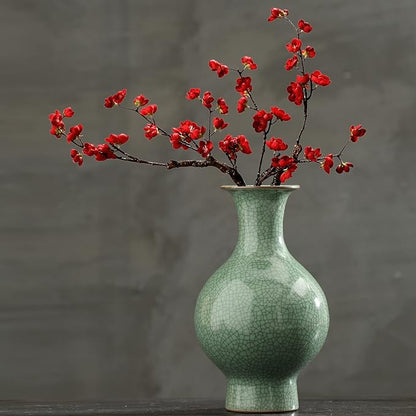 11.2Inches Chinese Ceramic Art Handmade Antique ice Crack Glaze Chinese vases Big China Porcelain Flower Bottle Green Vase for Flowers Home Decoration