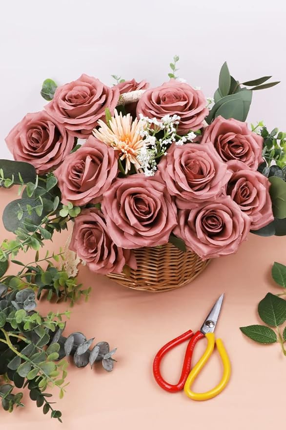 30 Pcs Artificial Rose Flower Dusty Rose Flowers Silk Flowers with Long Stem Silk Roses Bouquet for Wedding Bridal Shower Party Home Decoration