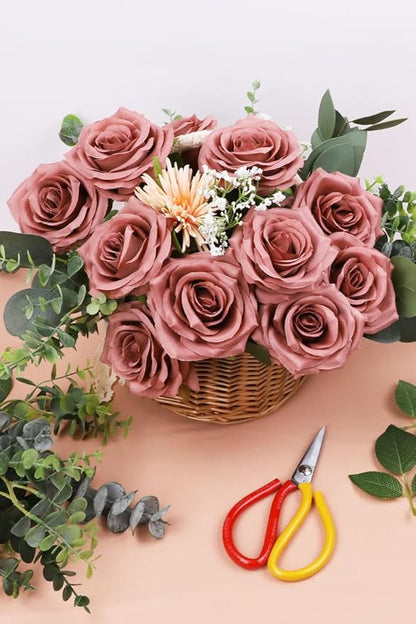 Artificial Rose Flower Dusty Rose Flowers Silk Flowers 50 pcs with Long Stem Silk Roses Bouquet for Wedding Bridal Shower Party Home Decoration