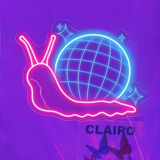 Disco ball Snail Neon Sign, Party Wall Art Neon Bar Sign for Business Beer Music Bar Club Bedroom Windows Glass Hotel Pub Cafe Wedding Birthday Party Gifts, Girl Room Decor, Disco Music Lover