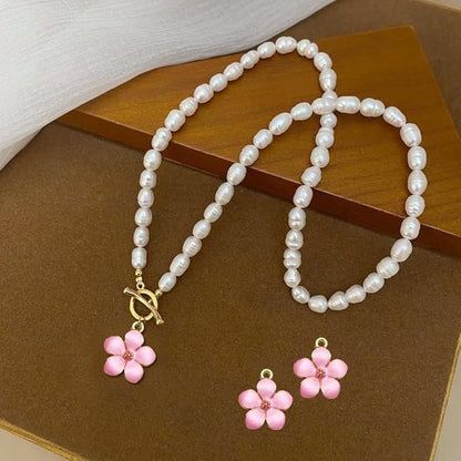 30 pcs Gold Plated Enamel Cherry Blossoms Flower Charms Pendan Cute Small Flower Pendants for Jewelry Making Kit Bracelet Necklace Earrings Keychain DIY Crafts Crafting