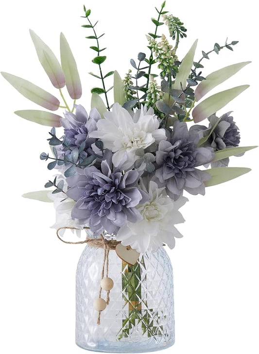 Artificial Flowers Combo Bue Wite Flowers Mix Silk Flowers Dahlia, fake flowers for Wedding Bridal Bouquets, Floral Arrangement, Table Centerpieces. Fake Plastic Flowers Bulk Vase Decoration