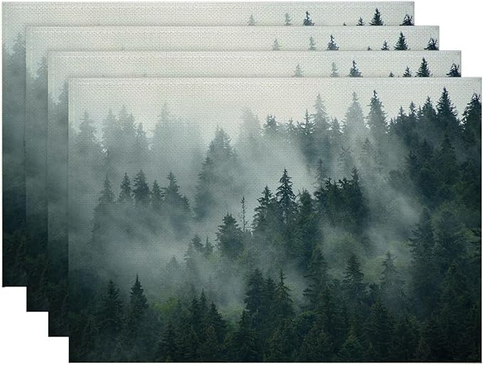 Placemats Set of 4 Retro Misty Forest Dining Place Mats Linen Table Mat for Farmhouse Home Kitchen Decor 12 X 18 Inch