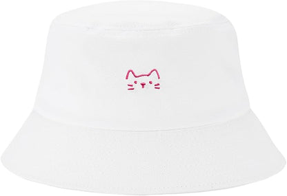 Fashion Embroidered Bucket Hat Cotton Summer Beach Sun Hat for Women Men Teen