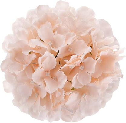 Flojery Silk Hydrangea Heads Artificial Flowers Heads with Stems for Home Wedding Decor,Pack of 10 (Blush)