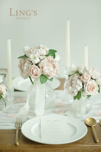 Ling's moment Flowers 16pcs Nude Blooming Peonies Artificial Flowers with Stem, Artificial Peony Flowers for DIY Wedding Decorations Centerpieces Bouquets Boutonnieres