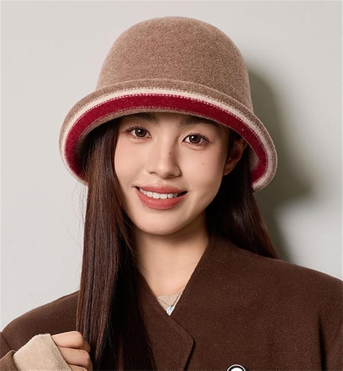 Women Warm Vintage Bucket Hats Fashion Fedora Cloche Cap Classic Felt Bowler Hat Outdoor Fall Winter