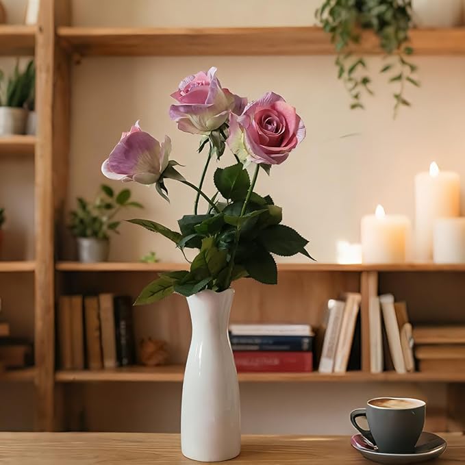10 Single 26inch Real Touch Artificial Roses - Long Stem Fake Silk Flowers with Leaves, Looking Real, for Tall vase, Wedding, Home Decor, Centerpieces, Office Party, (10,Champ)