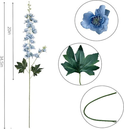 8 pcs Dusty Blue Delphinium Artificial Flowers, 34.25''Artificial Snapdragon Flowers Tall Fake Flowers Silk Flowers Faux Delphinium Bulk for Tall Vase Home Wedding Garden Table Decor (Dusty Blue)