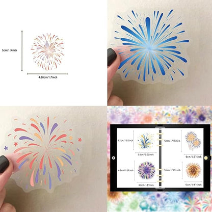 50PCS Transparent Cartoon Watercolor Firework Stickers for Teens Adult, Waterproof PET Decals for Scrapbooking Journal, DIY Craft Decor for Water Bottles, Laptops,Party Supplies & Gift Wrapping
