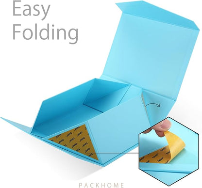 PACKHOME Gift Box 9x6.5x3.8 Inches, Rectangle Collapsible Box with Magnetic Lid for Gift Packaging (Matte Blue, Grain Texture)