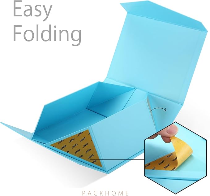 PACKHOME 6 Gift Boxes 9x6.5x3.8 Inches, Rectangle Collapsible Boxes with Magnetic Lids for Gift Packaging (Matte Blue, Grain Texture)