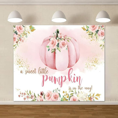 Pumpkin 1st Birthday Backdrop, Blush Pink Floral Pumpkin First Birthday Background, Girl First Birthday Party Cake Table Decoration Banner Photo Booth Props (10x8ft)