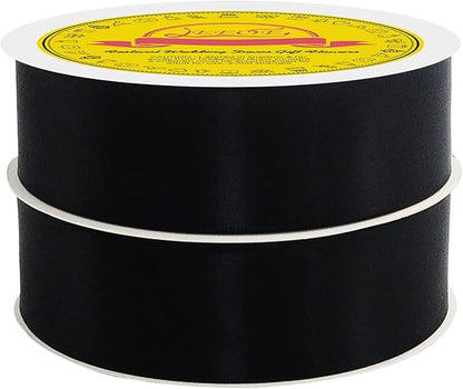 100 Yards Black Satin Ribbon Polyester Ribbon for Gift Wrapping Very Suitable for Weddings Party Hair Bow Invitation Decorations and More（1-1/2 inch X 50Yards X 2 Roll）