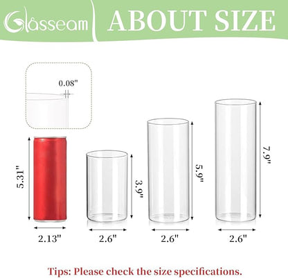 Glasseam Clear Cylinder Vases Set, 24Pcs Glass Vases for Centerpieces Bulk, Modern 2" Floating Candle Centerpieces for Decor, Hurricane Candle Holders for Wedding Table Decorations, Tall 4"+6"+8"