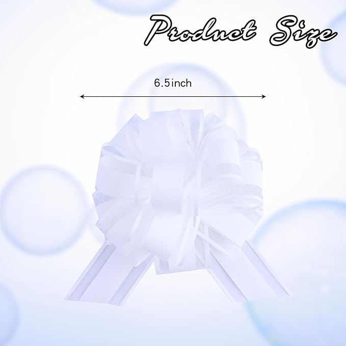 12 Pieces Pull Bow Wrapping Pull Bow Ribbon Pull Bows for Wedding Baskets,6 Inches Diameter Gift Bows, Large Bows for Presents. (White)