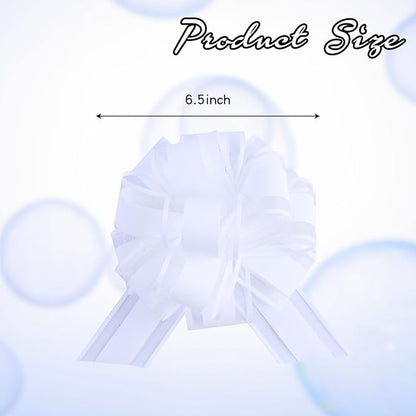 12 Pieces Pull Bow Wrapping Pull Bow Ribbon Pull Bows for Wedding Baskets,6 Inches Diameter Gift Bows, Large Bows for Presents. (White)