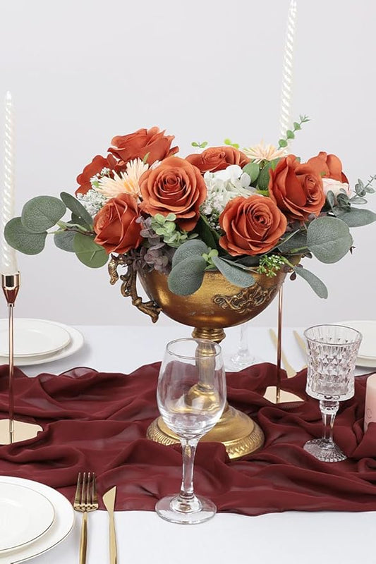 50pcs Roses Artificial Flowers Burnt Orange Fake Roses Flowers with Long Stems Silk Flowers for Wedding Bouquet Centerpices Decorations Party Bridal Baby Shower Home Decor