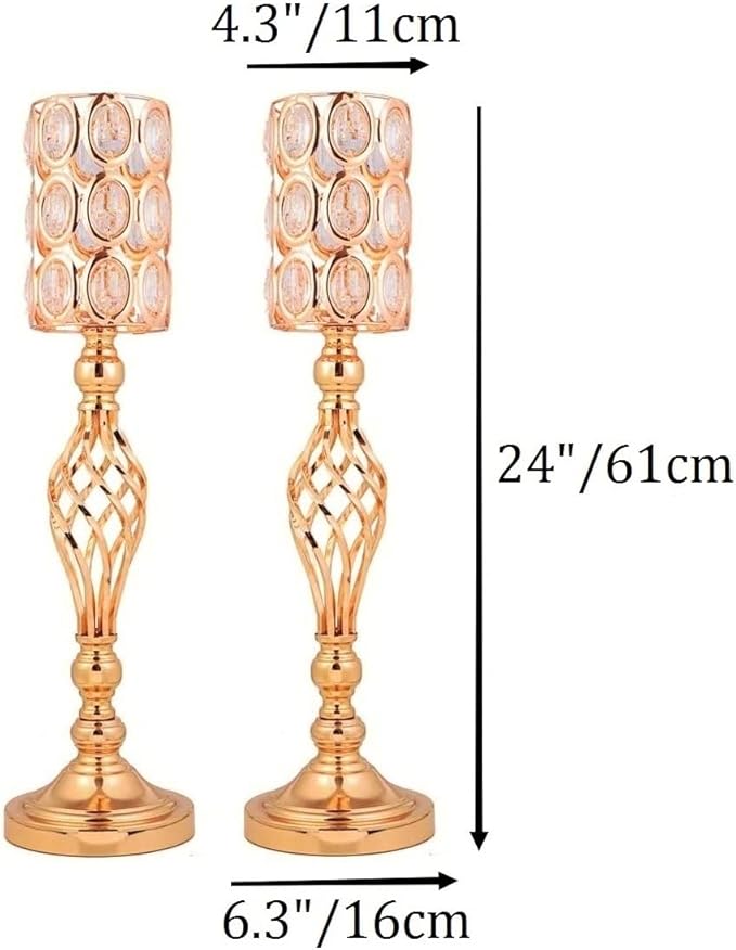 24in Metal Diamond Crystal Wedding Centerpiece Vases for Tables Set of 2, Gold Versatile Tall Flower Holders Centerpiece Flower Stands for Wedding Party Reception Dining Room Living Room Décor