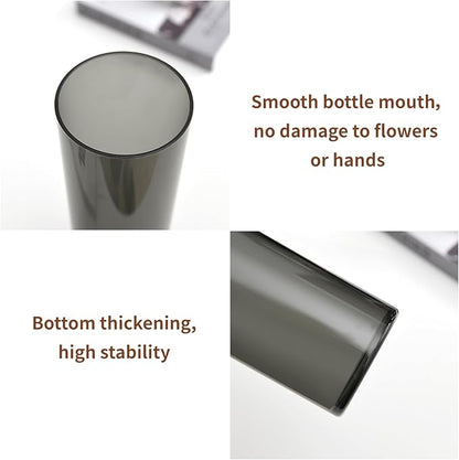 Flower Vase, Non-breakable Vases, 6" W x 10" H, Acrylic Grey Vase, Aesthetic Room Decor Cylindrical Modern Flower Vases for Table Centerpiece, Home Decor, Women Floral Arrangement Gift