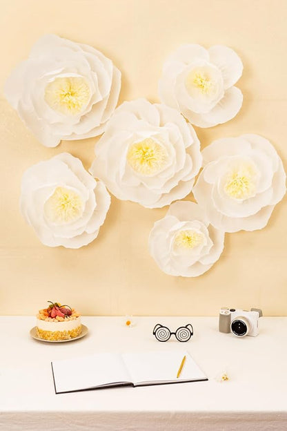 Crepe Paper Flowers Decoration for Wall, Artificial Flowers for Wedding Decor,Flower Backdrop Decor,Baby Shower,Birthday,Archway Decor, Nursery Wall Decor(White and Orange Red,Set/6)
