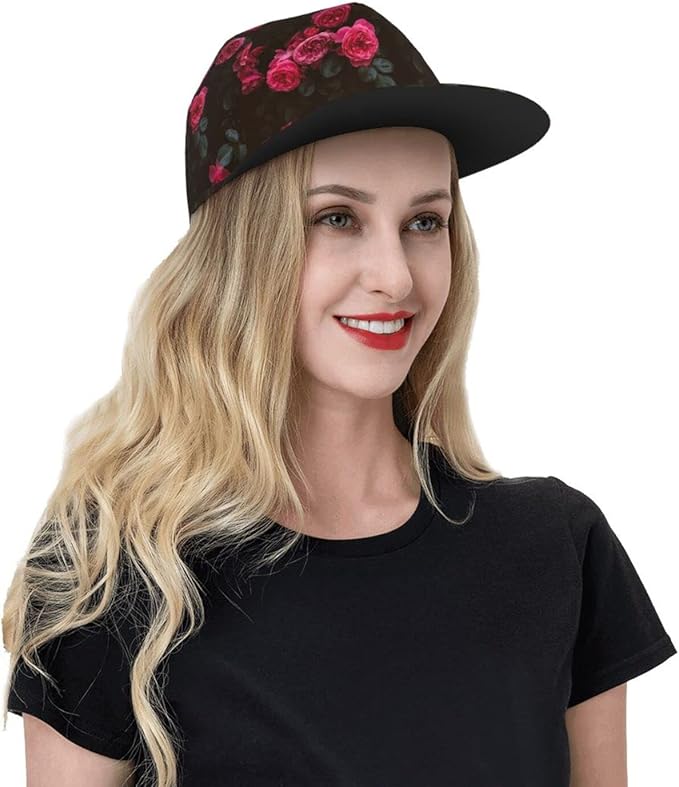 ASYG Rose Baseball Cap Women Hat Fashion Flat Bill Brim Flowers Adjustable Hats Cute Cap