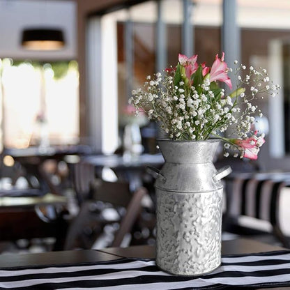 Galvanized Milk Can Antique Retro Vase Metal Planter Rustic Vintage Primitive Flower Holder Farmhouse Country Plant for Home Office Decor, 7.6”
