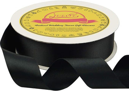Black Double Face Satin Ribbon 1 inch X 25 Yards Spool Very Suitable for Weddings Gift Package Wrapping Dancer Wand Sewing Party Hair Bow Invitation Decorations and More