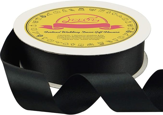 Black Double Face Satin Ribbon 1 inch X 25 Yards Spool Very Suitable for Weddings Gift Package Wrapping Dancer Wand Sewing Party Hair Bow Invitation Decorations and More
