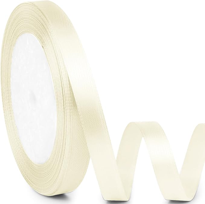 3/8" x 25 Yards Satin Ribbon, Ivory Silk Ribbon Ideal for Gift Wrapping, Floral Bouquets, Crafts, Wedding Party Decorations, Christmas and Sewing Projects