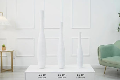 Leewadee Decorative Tall Floor Vase for Living Room Decor, 26 inches, White, Resin