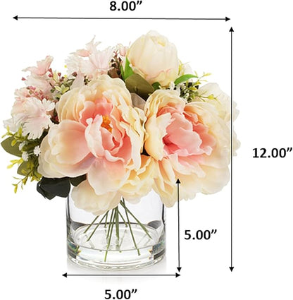 ENOVA FLORAL Artificial Silk Flower Arrangement with Vase,Mixed Artificial Silk Peony Flower in Vase for Decoration Home Office, Wedding Centerpiece (Peach)