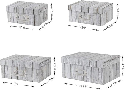 Briful Photo Boxes Storage, Storage Boxes with Lids 4 in 1 Set Water-Proof Storage Box Sets with Handles Decorative Multiple Size Storage Bins with Lids for Clothes/Shoes/Office/Cosmetic/Books