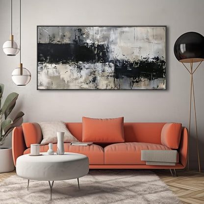 Wall Art Abstract Canvas Painting Black Grey Wall Decor Modern Artwork for Living Room Bedroom Dining Room Home Office Decor Large Framed Ready to Hang 24"x48"
