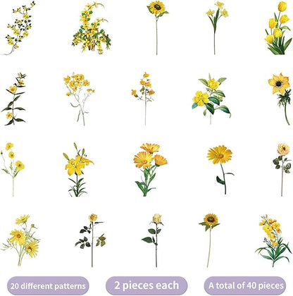 Natural Flower Stickers for Scrapbooking,PET Nature Plant Stickers Floral Stickers Vintage Craft Sticker,Colorful Small Flower Sticker for Journaling Scrapbooking Clear Flower Decal (Style F)