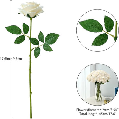 15pcs Ivory Roses Artificial Flowers Silk Fake Flowers Realistic White Roses Bouquet Long Stem for Wedding Home Party Birthday Decoration