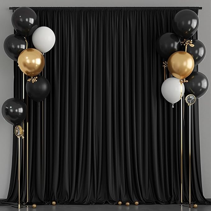 20x10ft Wrinkle Free Black Backdrop Curtain for Parties Soft Fabric Drapes Wedding Black Curtain Backdrop for Birthday Party Decorations Background for Photography 5x10ft, 4 Panels