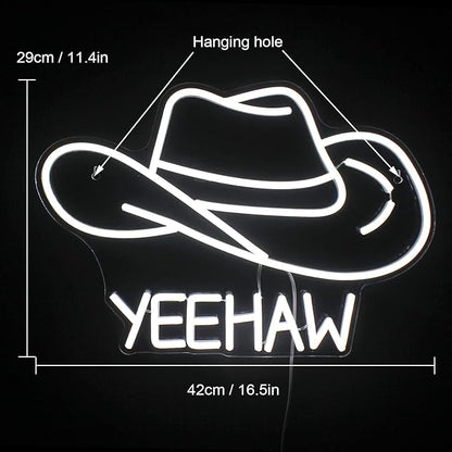 Cowboy Hat Neon Sign Cowboy LED Sign for Wall Decor USB Powered White Cowboy Hat Neon Light for Gameroom Bedroom Livingroom Bar Office Beer Bar 16.5 x11.4 inch
