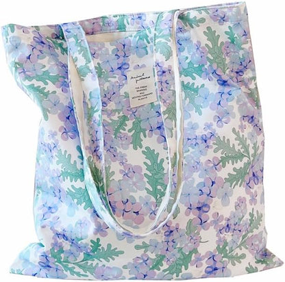 Cotton Canvas Tote Bag Reusable Soft Grocery Cloth Bag Floral Shoulder Bag for Beach Travel Shopping