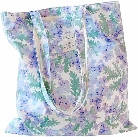 Cotton Canvas Tote Bag Reusable Soft Grocery Cloth Bag Floral Shoulder Bag for Beach Travel Shopping