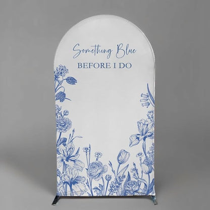 Something Blue Before I Do Arch Backdrop Cover Wedding Bridal Shower Bride to be Toile Party Arch Fabric Cover Blue Bloom Floral Baby Shower Decors (4X7.2ft,4291)