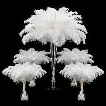 Lamar 100 Pcs White Ostrich Feathers 14-16'' 12-14'' 10-12'' 8-10'' Bulk for Wedding Centerpieces, Event Decor, Floral Arrangement, Home Decor (White)